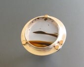 Montana Picture Agate Statement Ring, Cocktail Ring, Gold And Silver Ring, Size 8.5 Ring