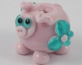Aqua Floral Pig Lampwork Handmade SRA Artisan Glass Bead NLC Beads leteam