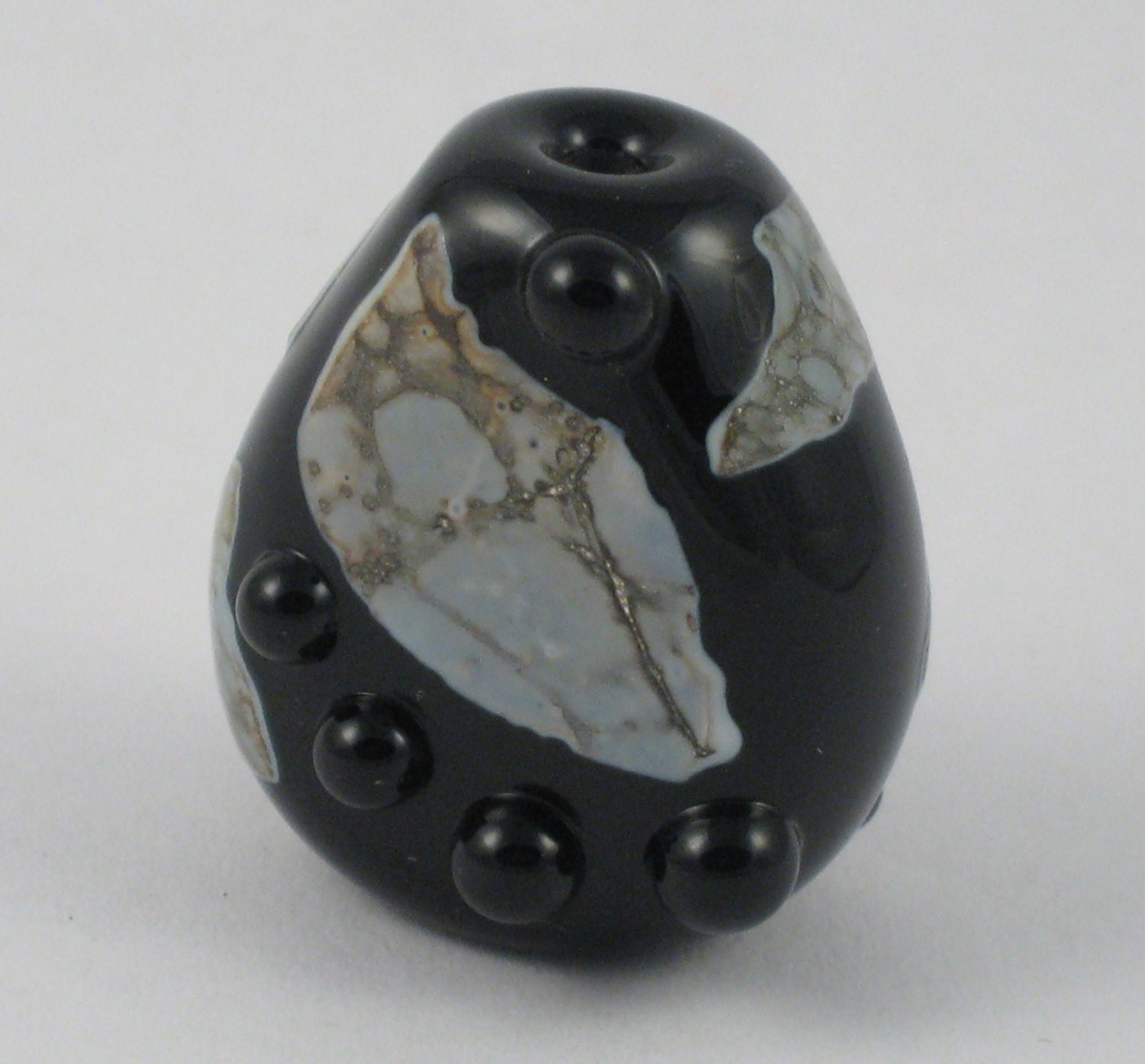 Organic Black Silvered Ivory Teardrop Focal Lampwork Glass Handmade SRA OOAK Bead NLC Beads leteam