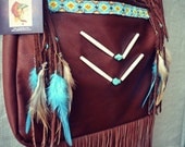 NATIVE NOMAD Weekend/Tote Boho Bag /// Brown /// Large Leather Fringe Tote Tribal Bag ///Made to Order