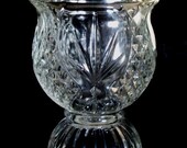 Vintage Marked Avon Votive Candle Holder Thick Heavy Cut Glass Footed Vase