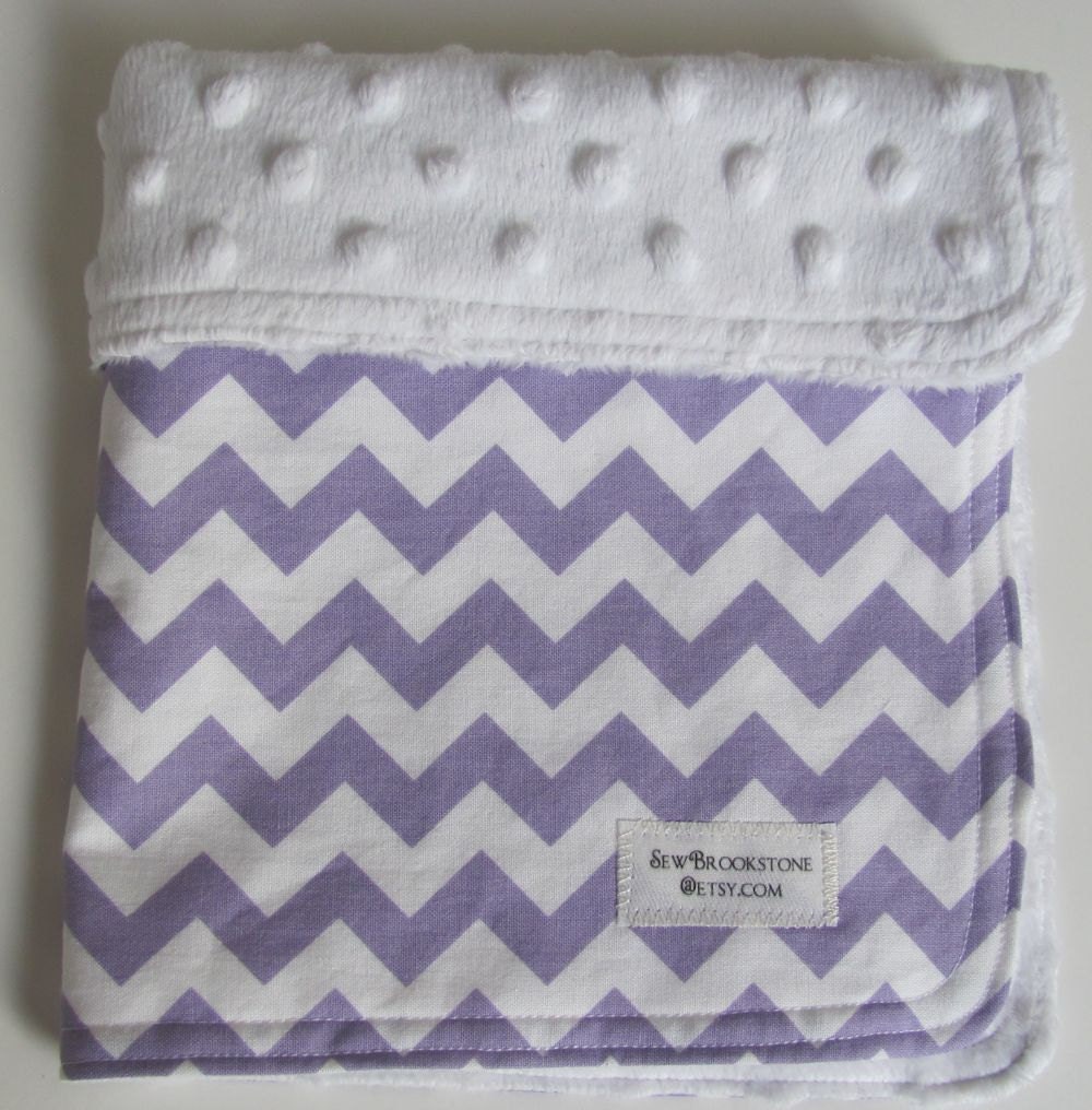 Purple Chevron Fabric with White Minky Security Blanket Lovey
