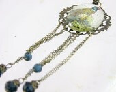 Necklace pendant pheasant victorian valentines day mothers day vintage style  beaded sapphire blue crystals gold free shipping