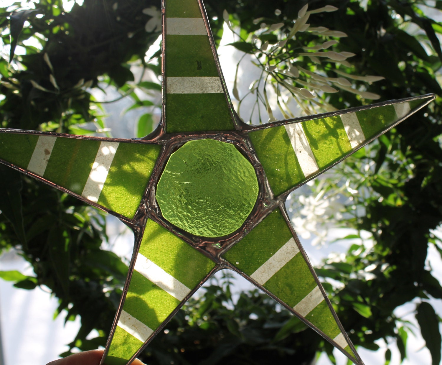 Spring Green Stripes - 9 inch lacquered glass star