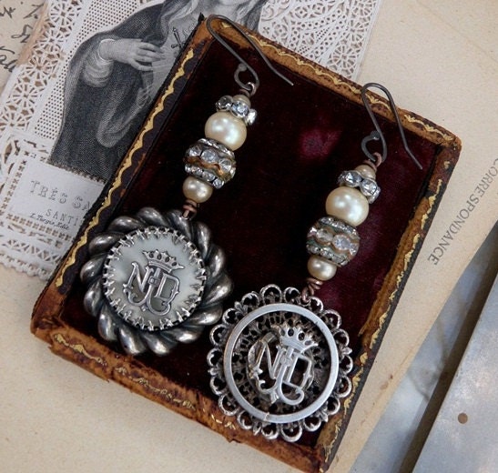 SALE:  Antique French Lourdes Earrings, The Notre Dame, by RusticGypsyCreations