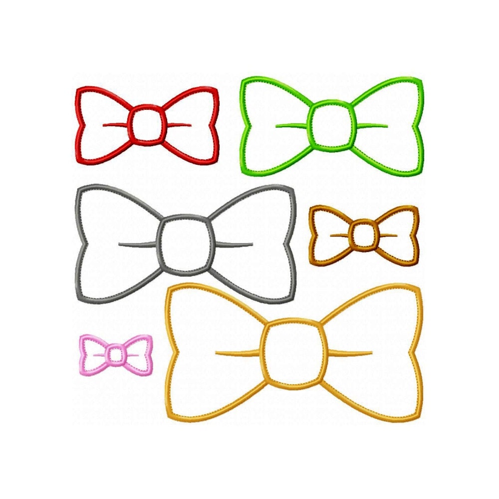 Bow Tie Machine Embroidery Design Applique Pattern in 6 sizes 2", 3", 4", 5", 6" and 7"
