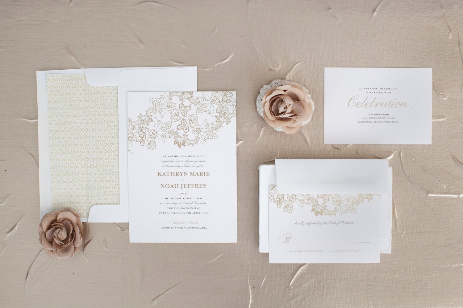Rusit Chic Wedding Invitation Samples - Invitation, Response Card, Reception Card - Sample Set Il_570xn