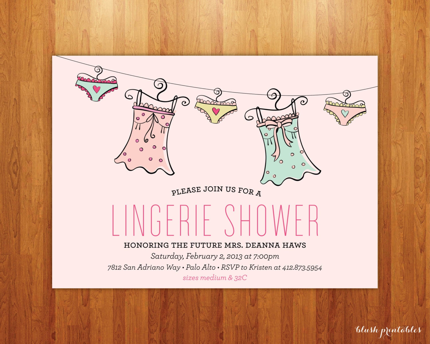 Let's Make Her Blush - Lingerie Shower - Bachelorette Party Invitation - 5x7 JPG Printable DIY File Il_570xn