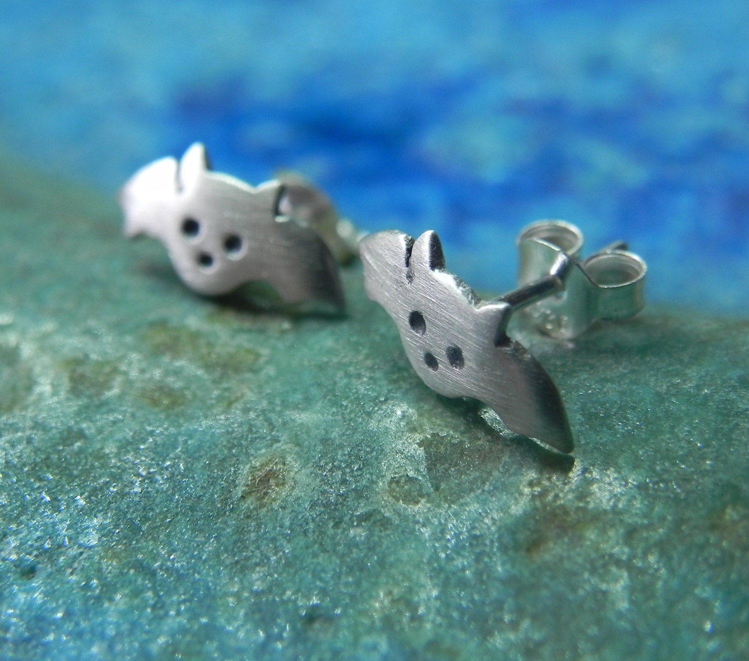 Cute bat sterling silver earring post studs - Halloween jewelry