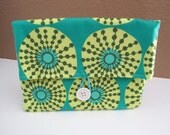 Button Clutch- Geometric with Green Polka Dot Lining and White Button