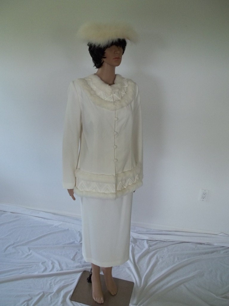 wedding gown dress mad men skirt jacket faux fur white FALL / WINTER wedding at lilacinspirations