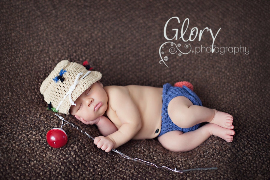 Baby Boy Fishing Hat & Diaper cover Newborn Photo prop