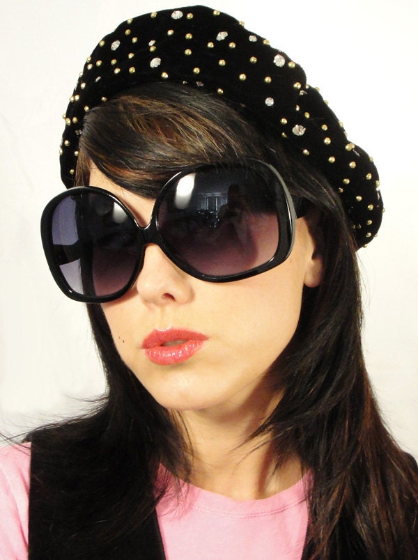 HUGE Vintage 70s Oversized Round SUNGLASSES Black