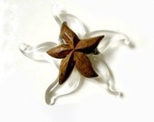 Vintage Large 3" Carved Lucite and Wood Starfish Brooch Pin