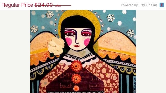 50 OFF SALE - ANGEL Art Heather Galler Artist Primitive Angels Guardian Angel - Wedding Gifts