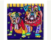 50 OFF SALE - Bulldog Coaster - dog coasters - Bulldog Gifts - Ceramic Tile - English Bulldog Art Dog-Modern Abstract Print on Coaster - We