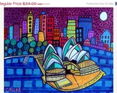 50 OFF SALE - Contemporary Sydney Art Poster Print  Australia - Sydney Opera House - City Pop Art Folk Art - Skyline Modern Abstract Art