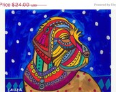 50%  OFF SALE - Hungarian Wirehaired Vizsla Art Print Poster of Painting 11x14 - Blue Orange Red Yellow - Wedding Gifts
