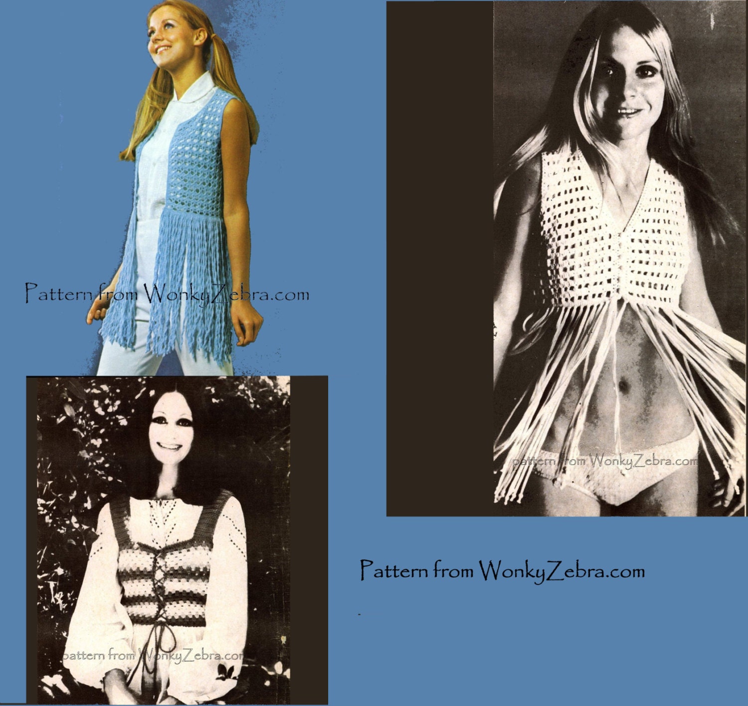 Vintage Hippy Tops Crochet Pattern PDF 466 from WonkyZebra