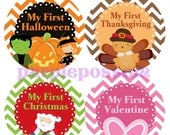 SALE My First Holidays Christmas Thanksgiving Halloween and More Onesie Stickers First Milestones Monthly Onesie Stickers Chevron Boy or Gi