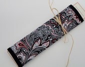 Seat belt Strap Cover - Black Red and White Paisley