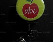 Teacher ABC Apple (Lime Green) ID Button Badge Button Reel.
