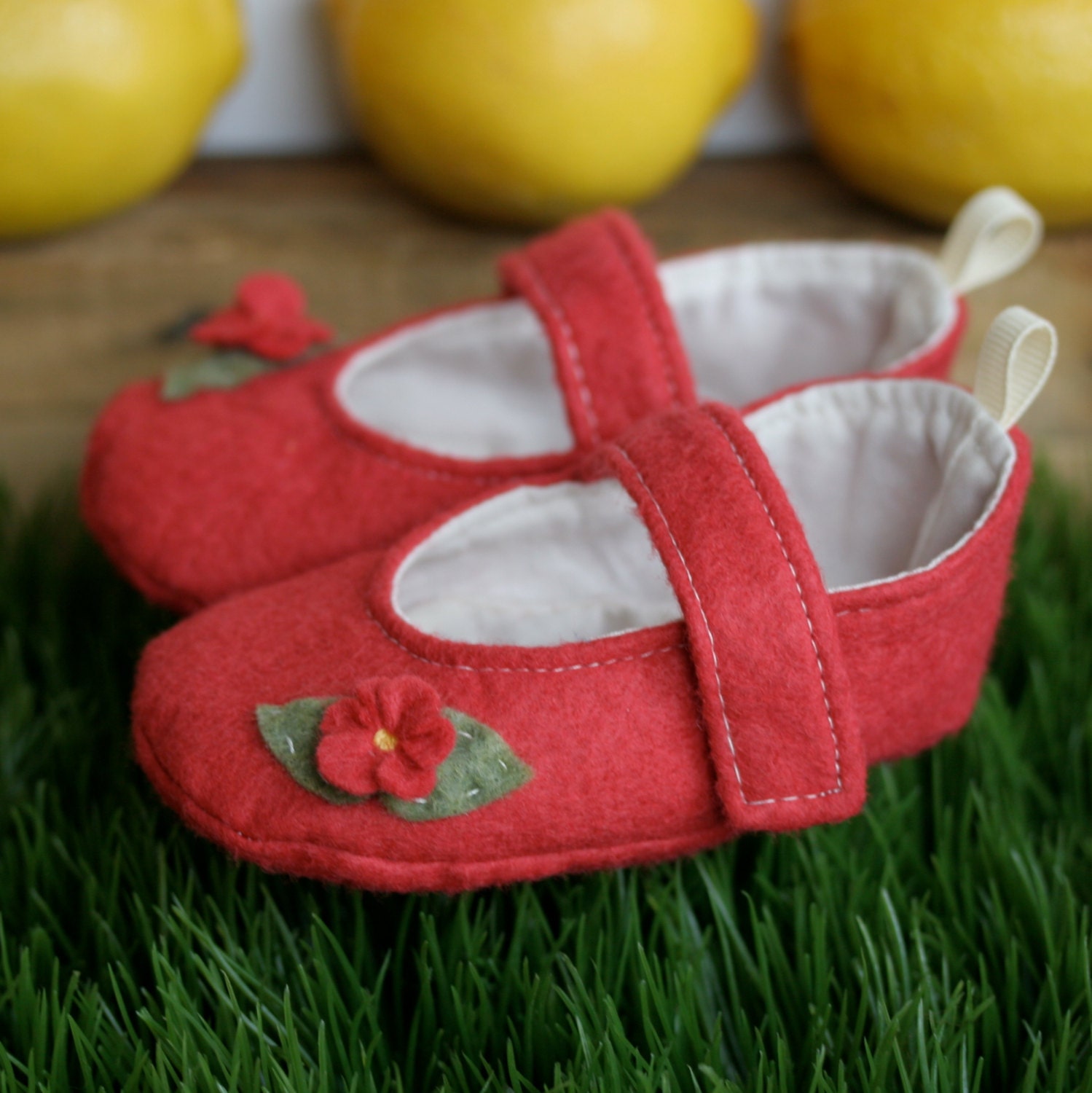 Baby Girl Shoes - Strawberry Pink Wool - Soft Sole Baby Booties