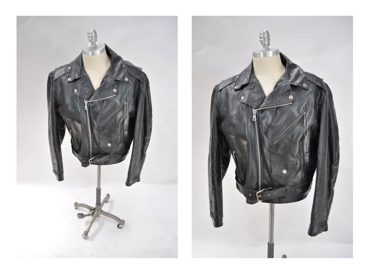 vintage leather jacket MOTORCYCLE punk ramones perfecto style size 46 made in usa large