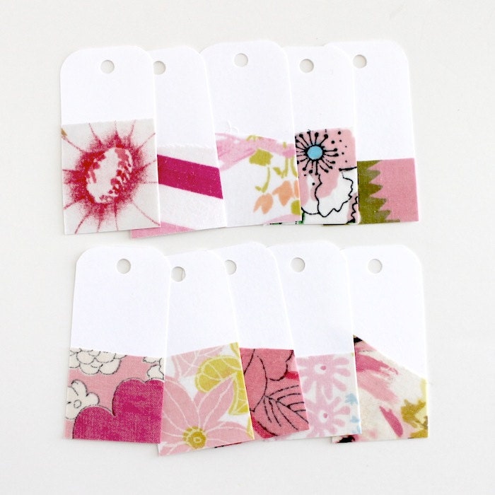 Vintage Fabric Covered Shipping - Gift - Hang Tags Small 10 pack - Pink