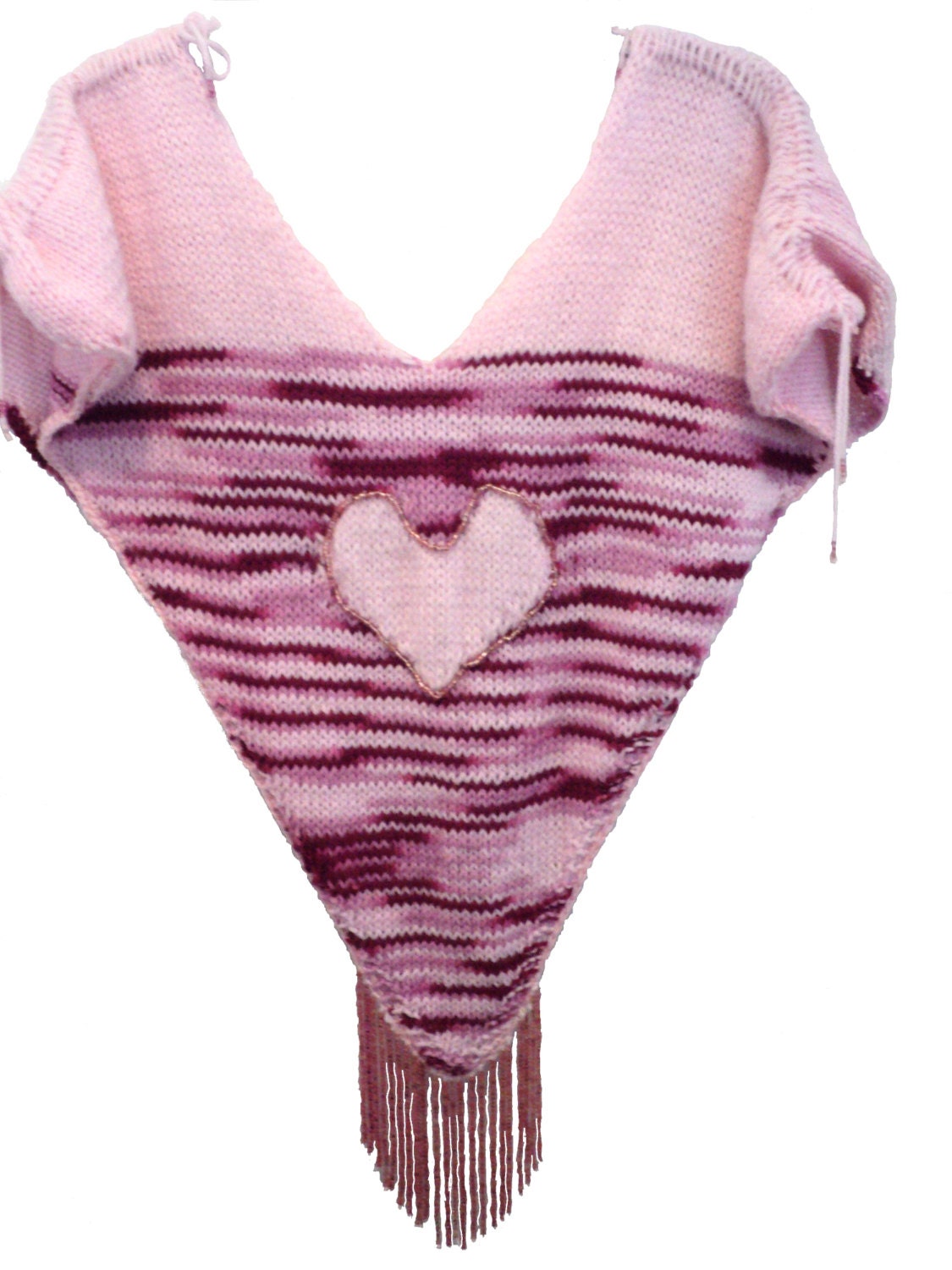 Multi Shade of Pink Heart Embelished Womens Poncho with Draw String Shoulders and Glass Bead Tassles
