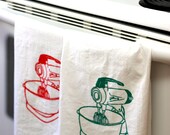 Kitschy Kitchen Retro Vintage Sunbeam Standmixer Tea-towel Orange and Turquoise Set of Two Mid Century Modern