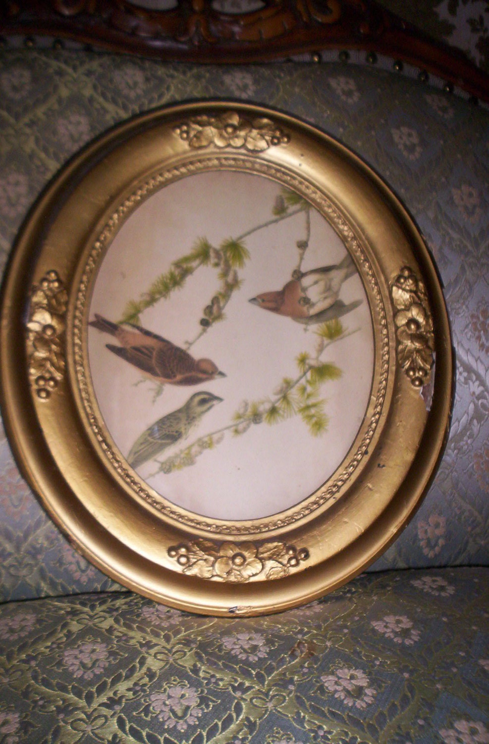 Antique Gold Gesso Repousse Floral Berry Picture Frame for Repair Repurpose