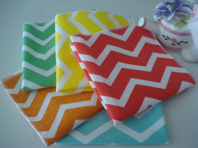Table Linens Cloth Lunchbox  Napkins Chevron Stripe  Print Multi Colors Cotton Flannel Set of 5
