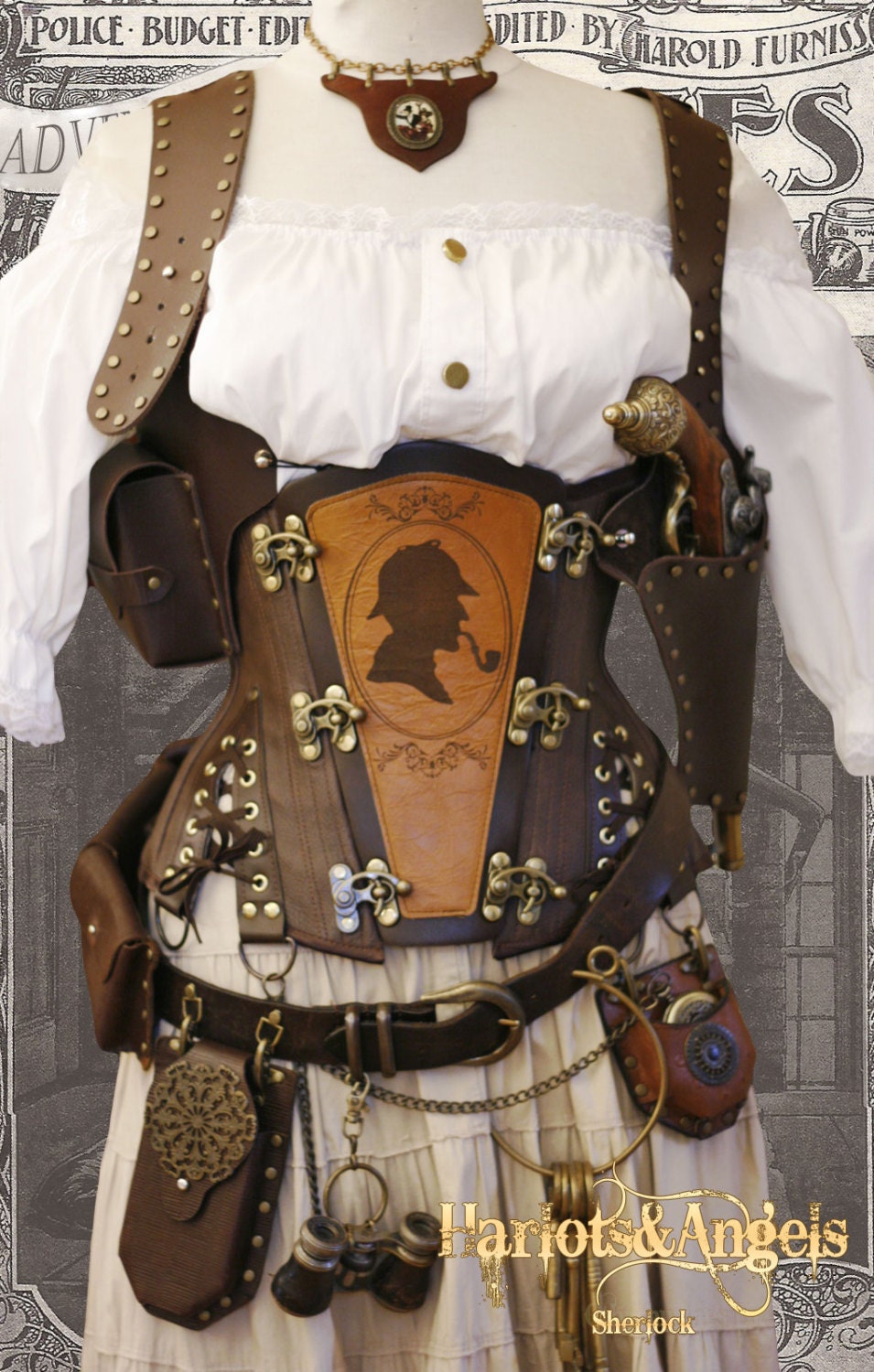 30" waist  Steampunk  'Sherlock Holmes'  Explorer Corset " Veggie"' Leather