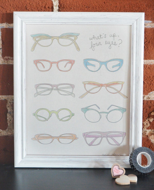 Illustration Print - Vintage Retro Glasses - What's Up Four Eyes