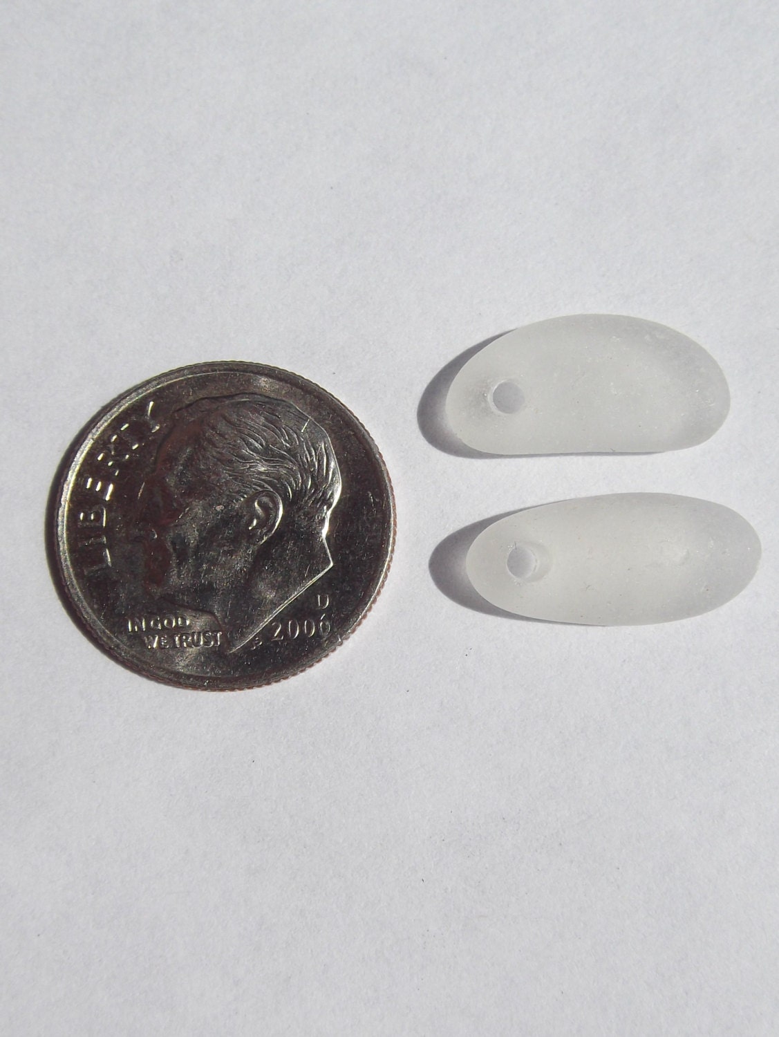 Top Drilled White Matched Sea Glass Pair