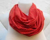 infinity scarf  Neckwarmer Necklace scarf Fabric scarf   White Red  Polka Dot