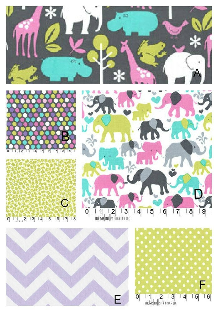 Custom Crib Bedding You Design   Bumper and Bedskirt in Elephant walk in orchid