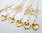 6 Calla Lily Necklace, bridesmaids jewelry, delicate branch flower charm pendant lariat, 14k gold filled chain, wedding gift, by balance9
