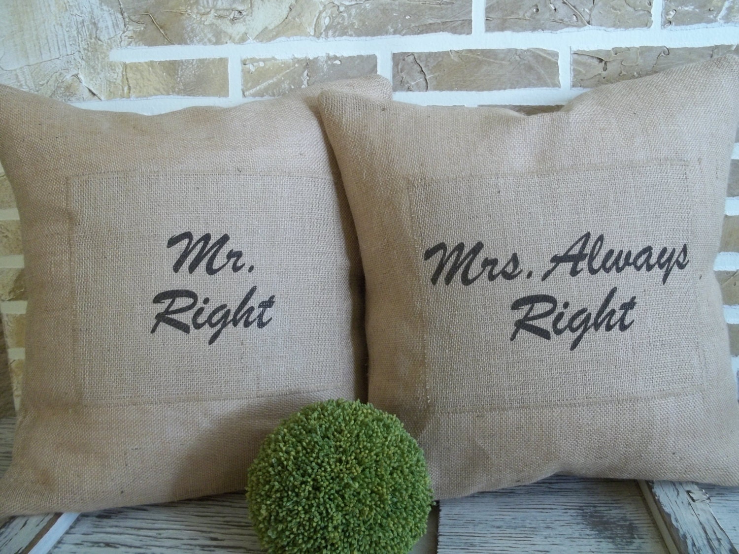 Burlap - Mr. Right - Mrs. Always Right Pillow Set