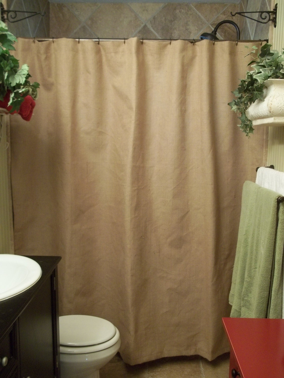 Burlap Shower Curtain - Rustic - Country - French Chic