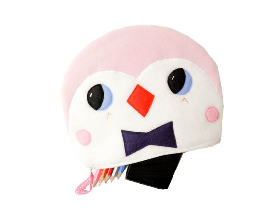 8inch pink bird zipper pouch with a purple bowtie -  in fleece