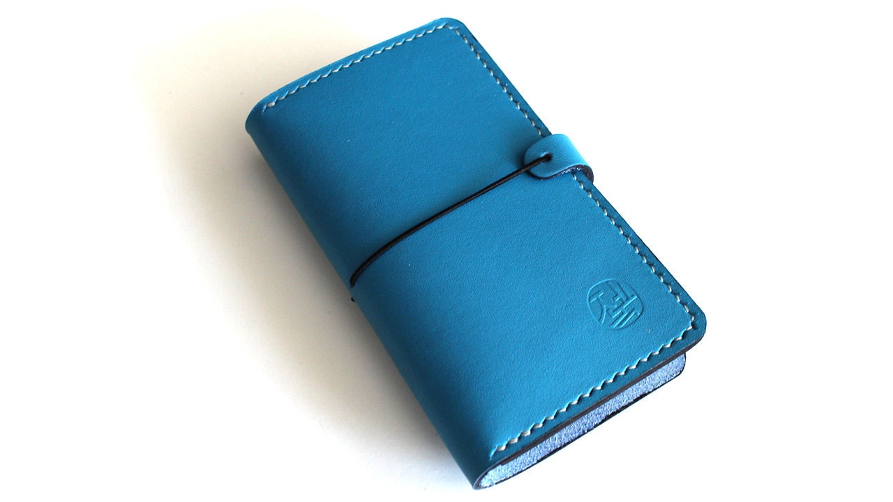 Hand stitched iPHONE 4 / 4S or 5 Wallet with a Silicone Case in DEEP SKY BLUE