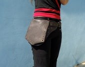 Leather Utility Belt Bag Festival Belt with Pockets in Dark Brown