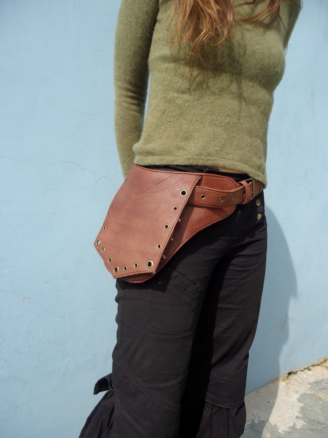 Utility Belt Bag Leather Festival Hip Bag With Pockets in Light Brown