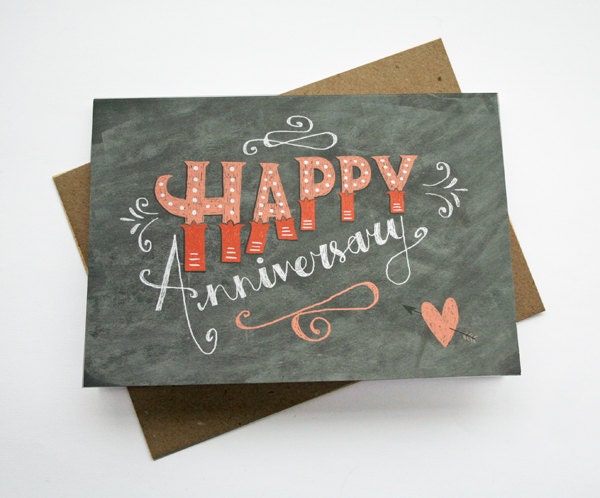 Happy Anniversary Card - Chalkboard / Hand Lettering / Typography / Love / Anniversary / Romantic