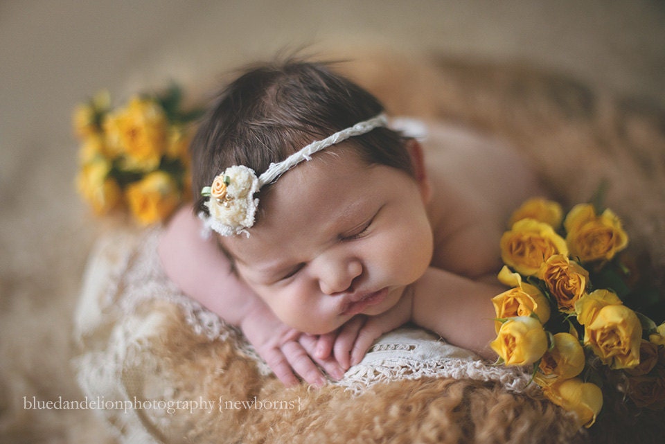 Light yellow flower tie back headband