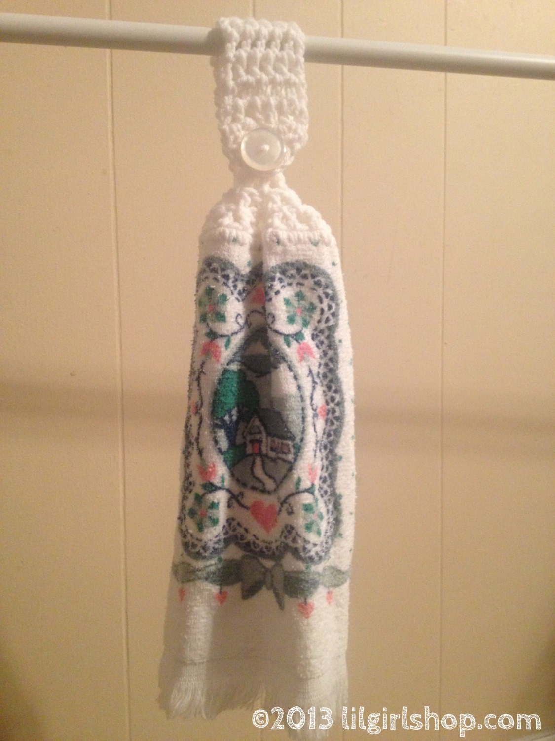 Kitchen Hang Towel made by Chloe's Oma - crochet pink blue home