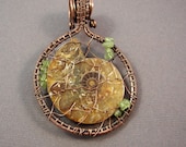 Woven and Wire Wrapped Ammonite Cabochon Pendant