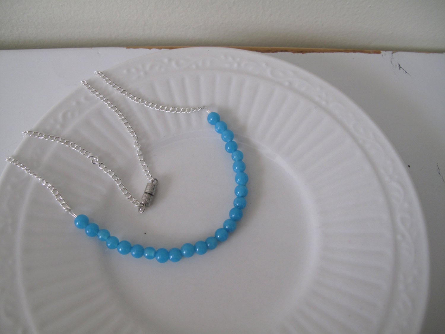 vintage glass bead necklace in aqua